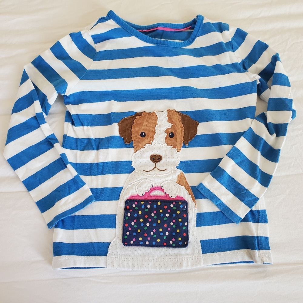 Mini Boden Blue and White Striped Long Sleeve Tee